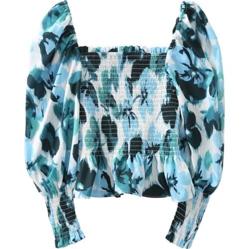 Women 2021 Fashion Design One Shoulder Waist Top Printed Thin Long Sleeve Shirt Streetwear