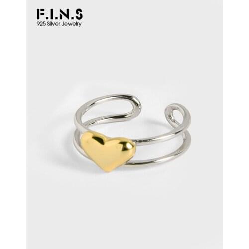 F.I.N.S Layered Line Gold Love Heart S925 Sterling Silver Ring Wedding Index Finger Rings for Women Minimalist Fine Jewelry