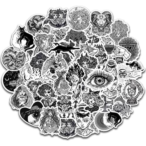 10/30/50PCS Stationery Sticker Black and White Gothic Phone Water Cup Waterproof Graffiti Notebook Helmet Car Sticker Wholesale