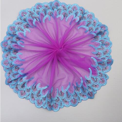 15Yards Lace Trim Fabric Purple Embroidered Gauze Mesh Cloth Craft DIY Doll Dress Decor For Costume Wedding Dress Hat Decoration