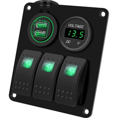 3 Gang Switch Panel with 12V-24V LED Digital Voltmeter for RV Car Truck Marine