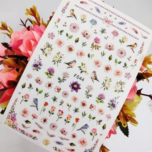 3D Nail Sticker Foil Self Adhesive Design Sliders Rose Flowers Birds Feather Nail Art Decoraciones Manicure Accesorios Tips