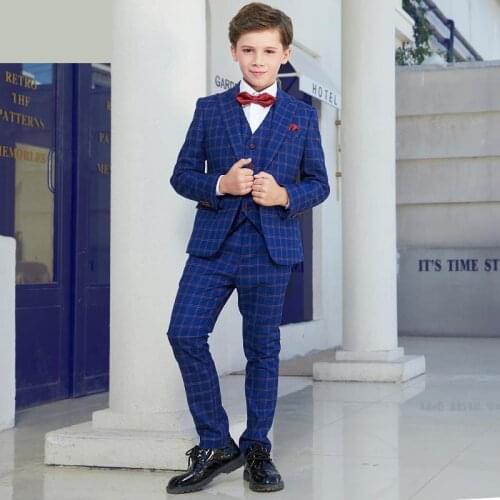 4 pieces Boys Dress Suit British Style Dress jacket Childrens Sets Male Gentleman Handsome size 110-150 155 160 165
