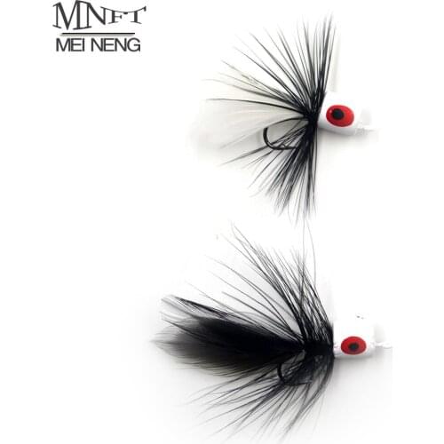 MNFT 6Pcs/Lot Water Floating Flies Lure Fly Fishing Hook 7# White Popper Black Feather beard Bait for Bass Salmon Trout Fishing