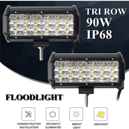7inch for Trucks Jeep SUVs Tri Row 18led DV10-30V 90W IP68 White 6000K Flood