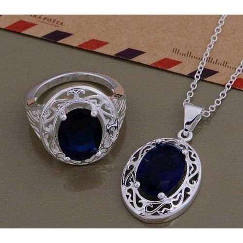 AS547 New Arrival Silver Plated Jewelry Sets 925 Free Shipping Crystal Zircon Stone Fashion Jewelry Sets Ring 376 + Necklace 880