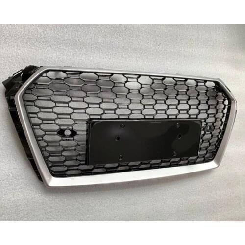 Car Auto Bumper Grille Front Sport Hex Mesh Honeycomb Hood Grill Silver Frame Black for Audi A4/S4 B9 2017 2018 For RS4 Style