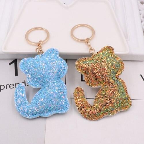 Fashion Popular leather animals cat key chain creative personality alloy tassel pendant car Girl Women bag hanging Jewelry
