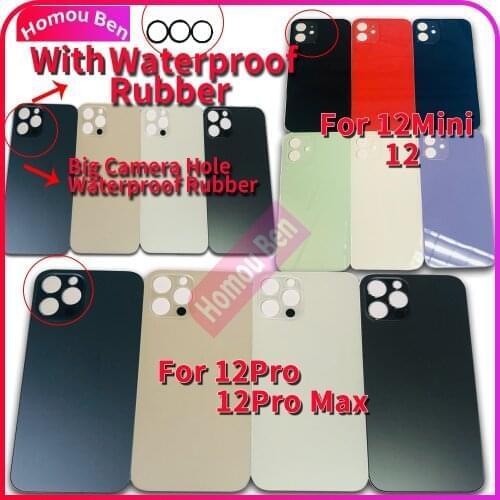 10Pcs AAA Quality One-piece Integral With Big Camera Hole Back Cover Housing Glass For Iphone 12 Pro Mini Max Rear Door Repair
