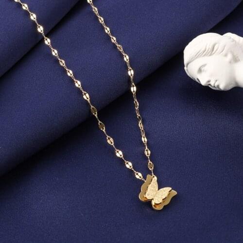 316L Stainless Steel Double Matte Butterfly Pendant Charms Chain Choker Necklace For Women Fashion Fine Jewelry Party Gifts