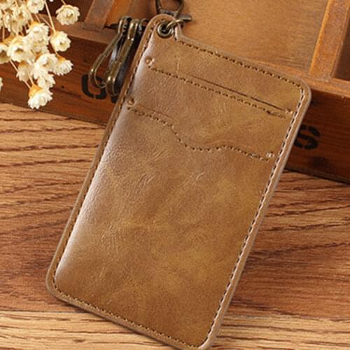 3 Card Slots Retro PU Leather Access Control Card Sets Women Men Business Card Holder Bank ID Holders Badge Case with Keychain