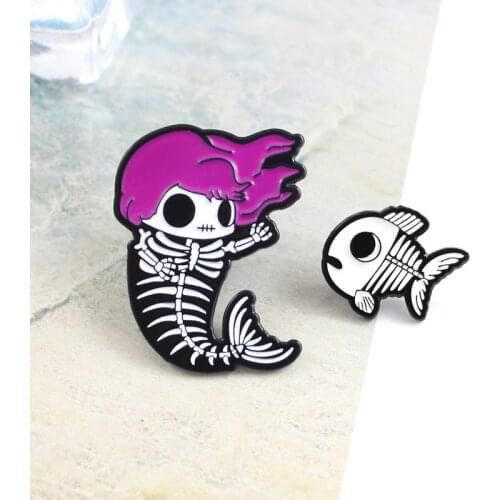 Cartoon Animal Purple Hair Mermaid Eye Fish Enamel Brooch Alloy Badge Denim Clothes Bag Pin Cute Fun Punk Jewelry Gift For Kid