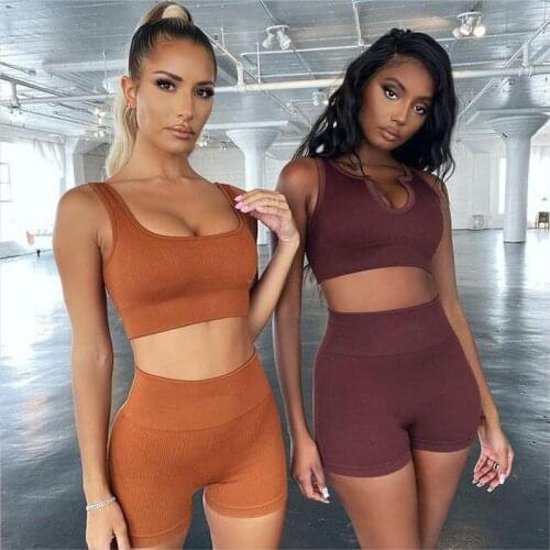 Seamless Yoga Set Women 2pcs Crop Top Bra High Waist Running Shorts Shorts Tight Sportswear Workout Outfit Sport Gym Clothes