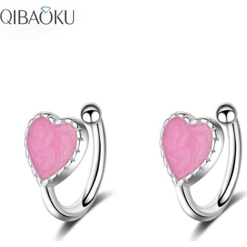 Korean Pink Heart-Shaped Clip Earrings Small Cute Earrings for Women Fashion Simple Romantic Ear Jewelry Gift