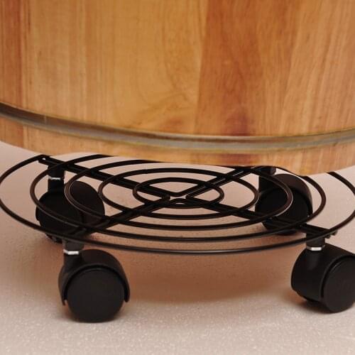 Wrought iron foot bath barrel holder universal wheel mobile flower pot holder metal tray base vase holder shelf organizer