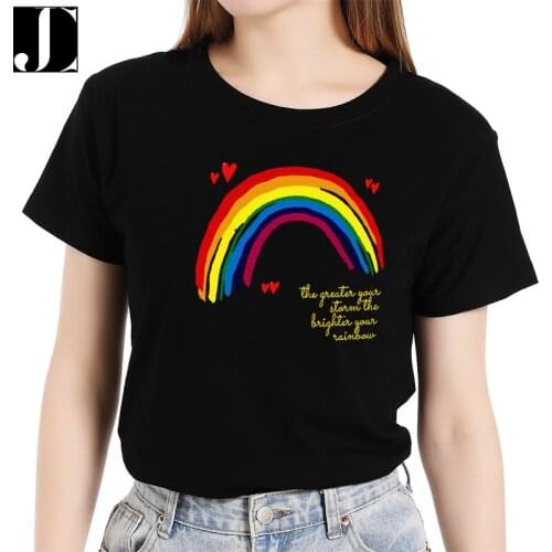 Summer Cotton Women T Shirt 5XL Plus Size Rainbow Print Short Sleeve Tees Top Casual O-Neck Harajuku Female Graphic TShirts