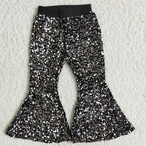 Best Selling Children Fashion Sequins Pants High Quality Girls Black Bells Toddlers Elastic Pants