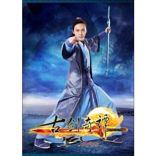 Ling Yue Computer Game 2014 TV Play Gujianqitan Antique Sword Legend Drama Costume Cosplay Blue SwordmanCostume for Man