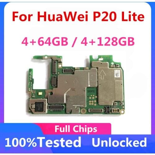Free shipping For HuaWei P20 Lite Motherboard Original Unlocked Logic Board Mainboard Full Chips Android 64gb 128gb RAM 4GB