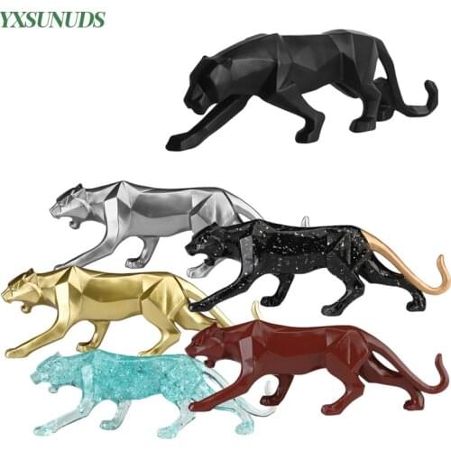 Geometric Cheetah Miniature Figurines Room Decoration Home Living Room Decor Accessories Resin Miniaturas Figurines for Interior