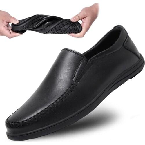Fashion Casual Mens Shoes Split Leather Breathable Non-slip Loafers Men Handmade Moccasins Business Comfortable Slip on Shoes