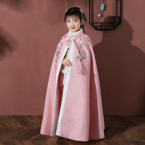Girls Cloak Children Hanfu Out Windproof Warm Shawl Baby Coat With Velvet Chinese Style Children Manteau