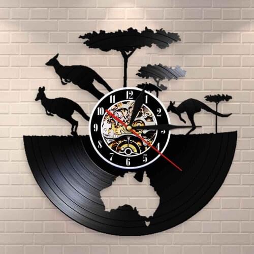 Australian Continent Map Vinyl Record Wall Clock Australia Kangaroo Clock Australia Map Vinyl Record Wall Art AU Travel Gift
