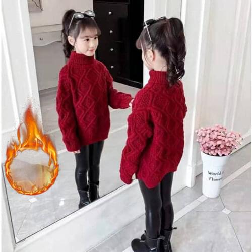 2021 New Autumn Winter Girls Solid Thicken Warm Pullovers Baby GirlTurtleneck Long Sleeve Casual Criss-Cross Knitted Sweater X10