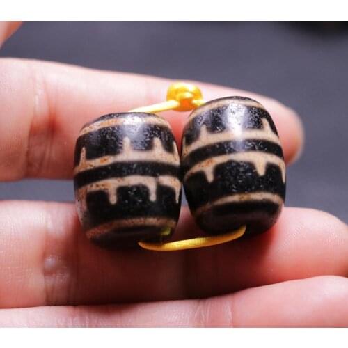 A Pair of Magic Power Tibetan Old Agate Lightening Bucket Shape dZi Bead Amulet LKbrother Sauces Top Quality Garrentee