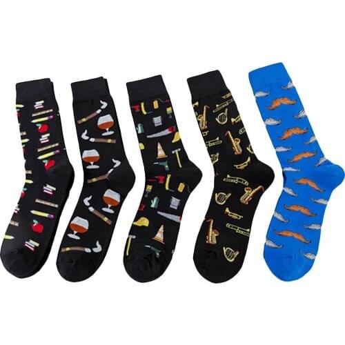 PEONFLY Mens Cotton Funny Socks Harajuku Creative Book Beard Pattern Happy Socks Dress Wedding Novelty Socks Clacetines Hombre