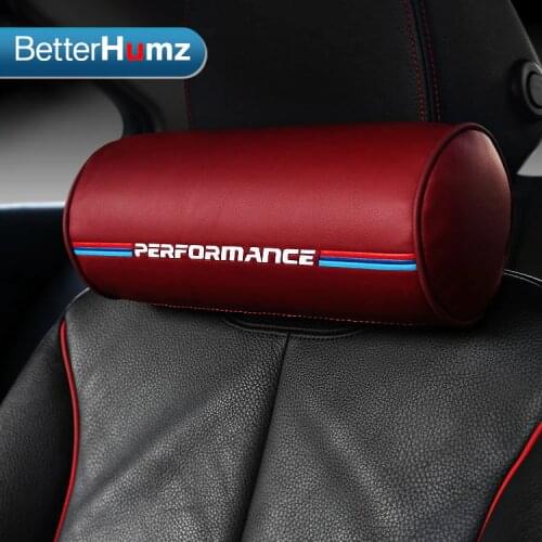 BETTERHUMZ Car Headrest Neck Pillow Car-Styling For BMW E90 F20 F30 F10 F34 X1 M Performance Leather Neck Protection Supporter
