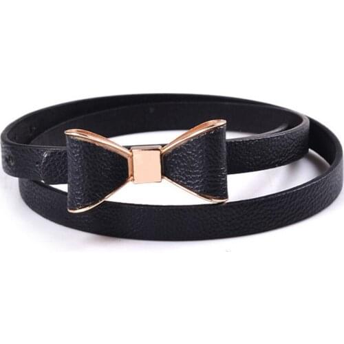 Richkeda Store New 2021 Fashion Womens Girl Cute Sweet Candy Colors Bowknot PU Leather Thin Skinny Waistband Belt For Dress