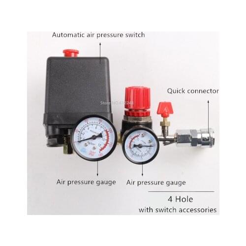 240V AC Regulator Heavy Duty Air Compressor Pump Pressure Control Switch 4 Port Air Pump Control Valve 7.25-125 PSI with Gauge
