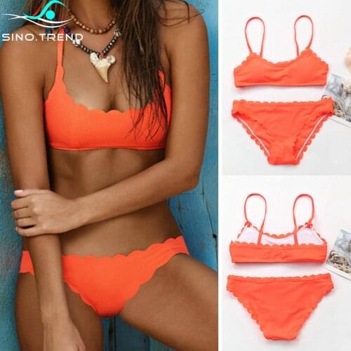 2021 New Summer Scallop Orange Bikini Set Women Swimsuit Push Up Swimwear Women Sexy Beach Bathing Suit Drop Shipping Biquini