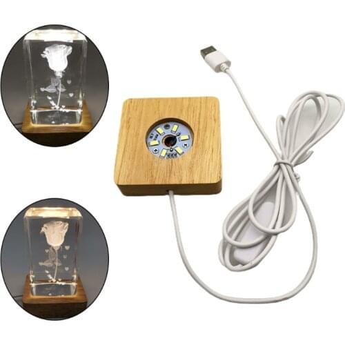 LED Night Light Wooden Square Base Holder DisplayStand for Crystals GlassBall Illumination Lighting Accessories Handicraft Decor