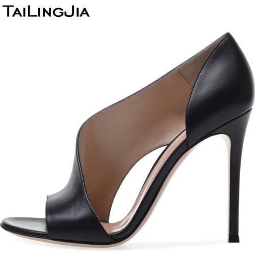 Latest Matte Black Open Toe High Heel Pumps for Women Brown Heeled Party Dress Shoes Ladies Summer Stiletto Heels Large Size