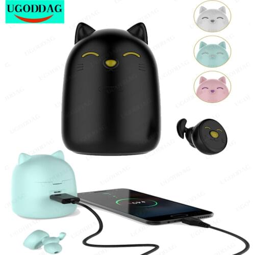 Bluetooth Wireless Headphones Cute Cat TWS With Mic Girl Stereo Earbuds Single binaural mode Earphones with LED Charge box Gift