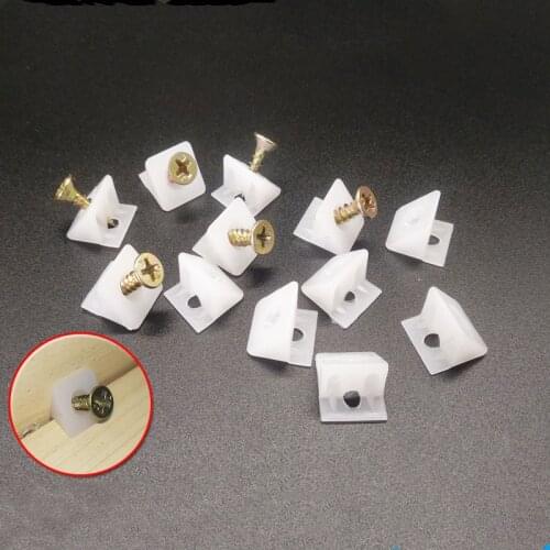 100pcs/set 45 Degree Angle Plastic Corner Bracket use wardrobe cupboard Fastener with Screws Furniture Closet Metal fittings