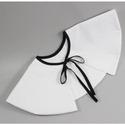 Q1FA Vintage Elegant Dress Fake Collar Shawl Wrap Contrast Color Lace-Up Thick White Necklace Lapel Blouse Mini Poncho Cape