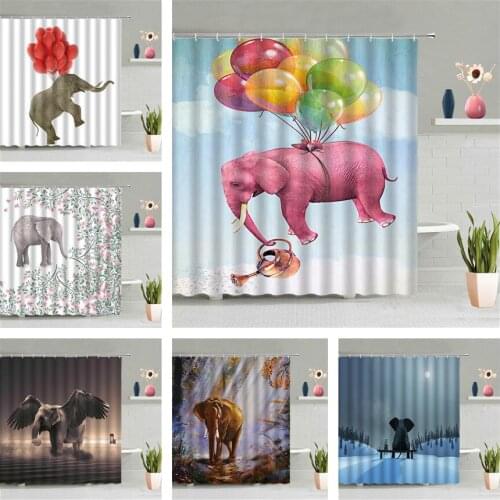Balloon Elephant Shower Curtain Cartoon Animal Dumbo Children Bathroom Accessories Set Wall Hanging Curtains Screen Home Decor