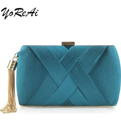 YoReAi 2021New Wallet Stylish Dinner Bag Evening Luxury Women Bridal Party Prom Golden Tassel Wedding Clutch Purse Silk Handbag