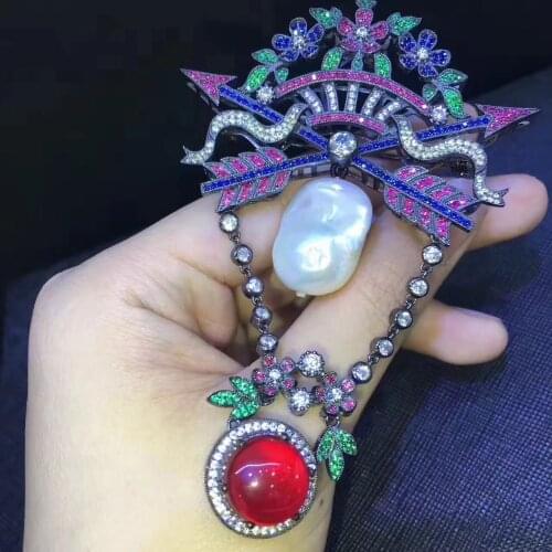 Vintage real natural fresh water pearl brooch 925 sterling silver multi color constellation sagittarius fine women jewelry