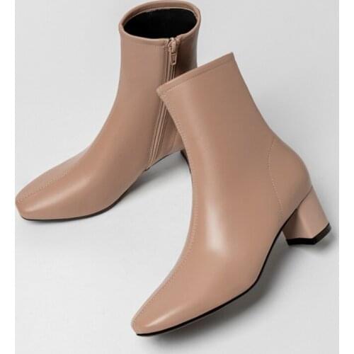 2021 Autumn Hot Sale Ankle Boots Women High Heels PU Leather Fashion Shoes for Women Square Toe Wild Chunky Heels Chelsea Boots