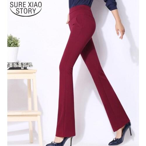 High Waist Pants Bell Bottom Women Pant Plus Size Solid Full Length Autumn 2021 New Female Leisure Trousers Suit Pants 6522 50