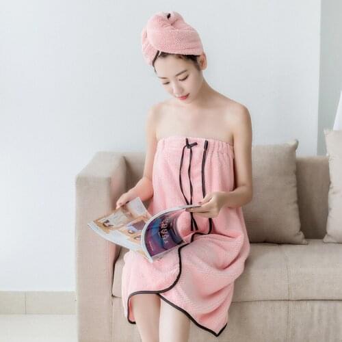Women Tube Top Bath Towel Skirt Fashion Soft Absorbent Bath Skirt Beauty Salon Wear Bathrobe Beach Towel Hair-Drying Cap Suit