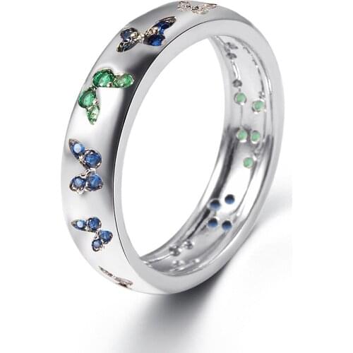 Women Ring Multi-color Butterfly Animal Silver Plated Ring Fashionable Charm Ring Ladies Jewelry Birthday Gift For Girlfriend