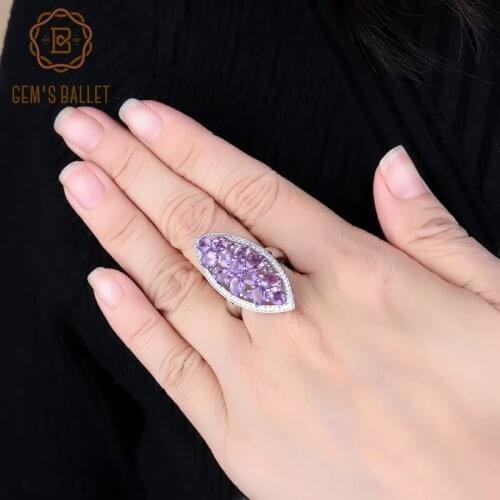 Gems Ballet 5.64Ct Natural Amethyst Gemstone Engagement Ring For Women 925 Sterling Silver Wedding Band Ring Fine Jewelry