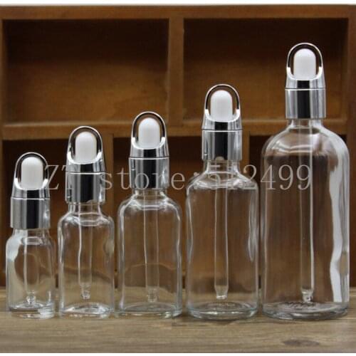 10pcs/lot 5/10/15/20/30/50/100ml Empty Clear/Amber Glass Essential Oil Perfume Bottles with Silver/gold Basket Cap DIY Container