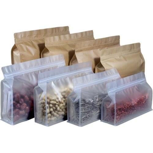 200pcs/lot Eight edge-sealing frosted matte side bags Reclose stand up Kraft paper/plastic packaging Corn flakes Candy pouches