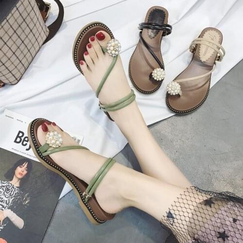 2018 Summer New Slippers Women Fashion Wear Rhinestones Toe Two Sandals